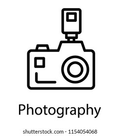 
Camera with lense and lights offering photography icon

