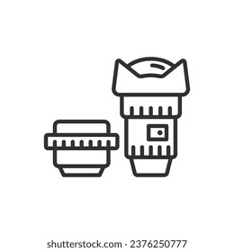 Kameraobjektive, lineares Symbol. Linie mit bearbeitbarem Hub