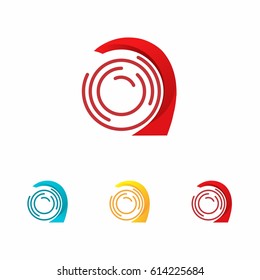 Camera lenses and location pins, creative designs Celebration Photography logo celebrations, with a flat design style. Vector Design Illustration