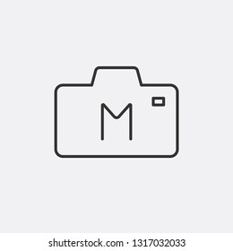 Camera with letter M icon, camera symbol. Modern simple outline vector icon for web site or mobile app