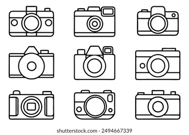 Camera line art clean outline professional camera