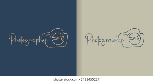 Camera line art icon Logo collection with mountains