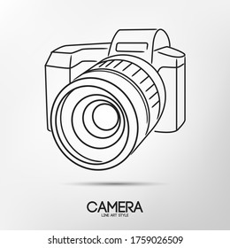 Camera Line Art, Vector Illustration