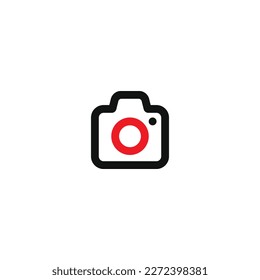 icono negro de la línea de cámara con acentos rojos para web, aplicación, etc