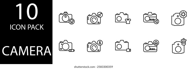camera line Editable Icons set, A collection of camera line art icons with a variety of models, suitable for digital projects, applications and photography websites.