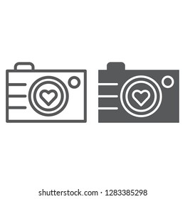 Camera line and glyph icon, photography and love, love photo sign, vector graphics, a linear pattern on a white background, eps 10.
