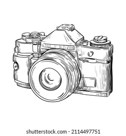 camera line graphic drawing in vector