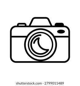 Camera line icon featuring moon symbol inside lens photography minimalist