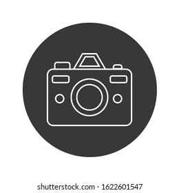 Camera line icon, flat photo camera vector