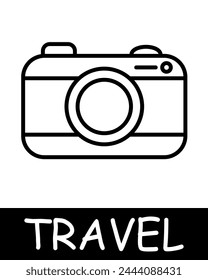 Camera line icon. Frame, attractions, travel, road, trip, adventure, tourist, country, compass, resort, beach, ticket. Vector line icon for business and advertising