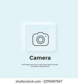 camera line icon, Neumorphic style button. Vector UI icon Design. Neumorphism. Vector line icon for Business and Advertising