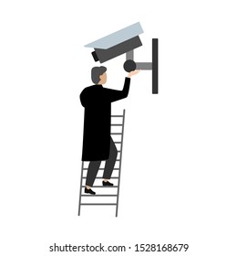 Camera line icon, outline vector sign,Flat cartoon character isolated on white background Video Surveillance Symbol, logo illustration