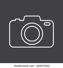 Camera line icon, outline vector illustration on gray background  