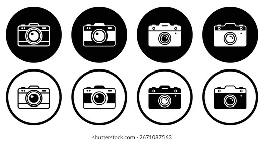 Ícone de linha de câmera, foto snap câmera line art símbolo vetor arte ilustração isolado no fundo branco. Conjunto de ícones de câmera. câmera fotográfica em símbolo de estilo plano. sinais de arte de linha de fotografia, vetor 