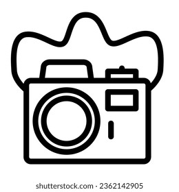 Kameraliniensymbol, Fotografie-Konzept, Vintage-Fotokamera-Schild auf weißem Hintergrund, Kamerasymbol im Umriss-Stil für mobiles Konzept und Web-Design. Vektorgrafik
