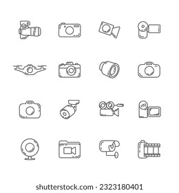 camera line icon set. photo video line icon set.