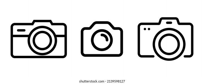 Camera line icon stroke vector photo outline logo. Photography pictogram camera web symbol