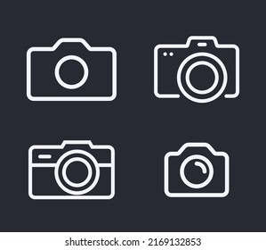 Camera line icon stroke vector photo outline logo. Photography pictogram camera web symbol
