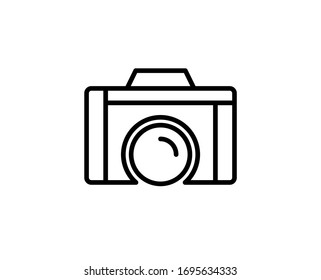 Icono de línea de cámara. Símbolo vectorial en estilo plano y moderno sobre fondo blanco. Canto web para diseño.