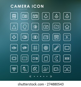 camera line icons with blur background