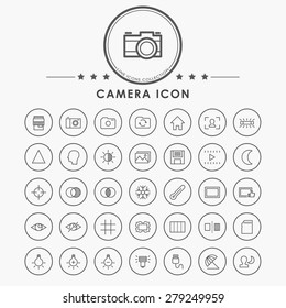 camera line icons with circle button