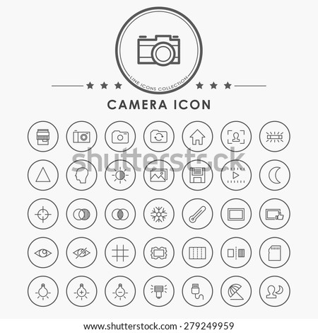 camera line icons with circle button