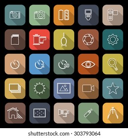 Camera line icons with long shadow, stock vector