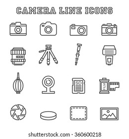 camera line icons, mono vector symbols