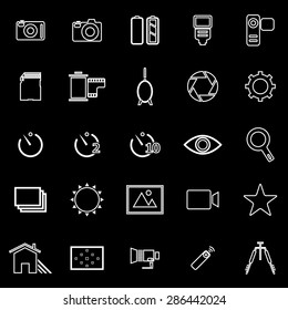 Camera line icons on black background, stock vector