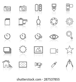 Camera line icons with reflect on white, stock vector