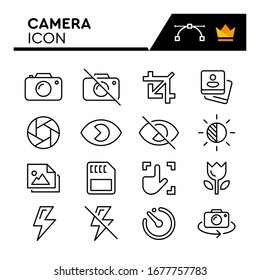 Camera line icons set. Editable Stroke