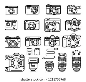 Camera line icons set. Vector illustration.