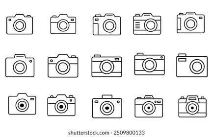 Línea de cámara ilustración Icon Set Vector