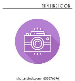 Camera line outline icon. Photo camera, photo gadget, instant photo. Snapshot photography sign. Vector simple linear design. Illustration. Flat symbols. Thin element