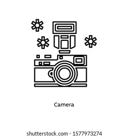 Camera linear icon vector on white background. Technology equipment illustration.