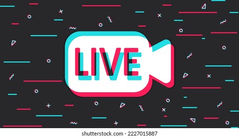 Camera with Live button. Video conference, online broadcasting. Social networks. Modern human life. Vector illustration