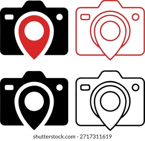 localização da câmera pin icon set, destino de fotografia de vetor plano e símbolos de ponto de foto