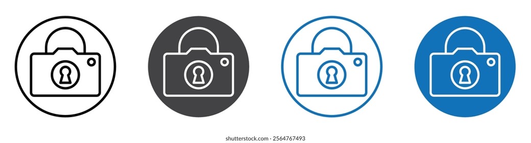 Camera lock icon flat editable icon mark set.
