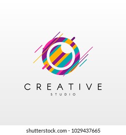 Camera Logo. Abstract camera logo design, made of various geometric shapes in color. 
