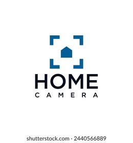 Camera logo with an abstract house shape and with a simple design style for brand identity.