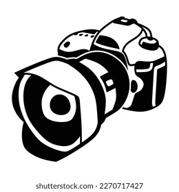 camera logo, big lens, lens cover, line art vector