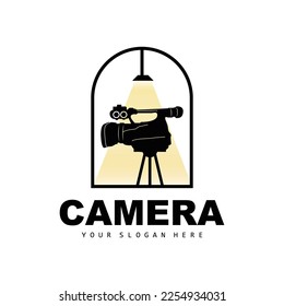 Camera Logo, Cameraman Design, Studio Camera And Photographer Vector, Template Icon