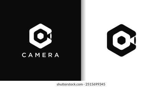 Camera logo design with Initial Letter C. Premium Vector 