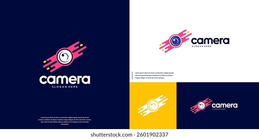 camera logo with digital concept technology, journalist, equipment, design vector template.