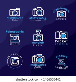 Camera Logo Flats with Dark Blue Background
