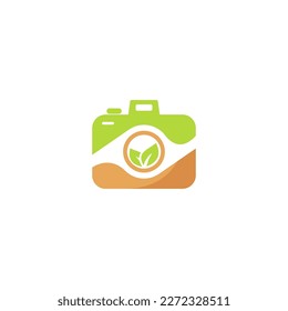 A camera logo with a leaf on it