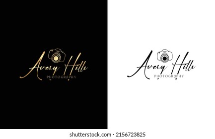 camera logo, modern photography signature logo icon vector