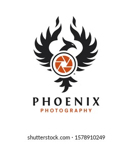 camera logo with phoenix bird vector concept