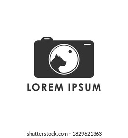 camera logo with a picture of Negative space a dog	