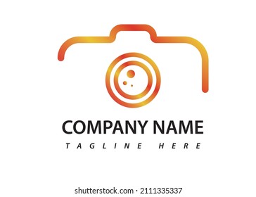 Camera logo, with tagline and company name line, in red and yellow gradual .